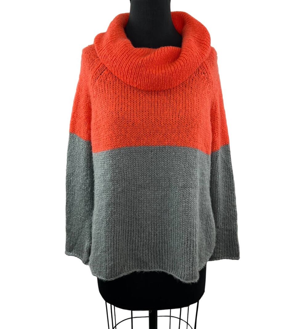 Wooden Ships x Paola Buendia Orange Gray Colorblock Cowl Neck Wool Sweater XS